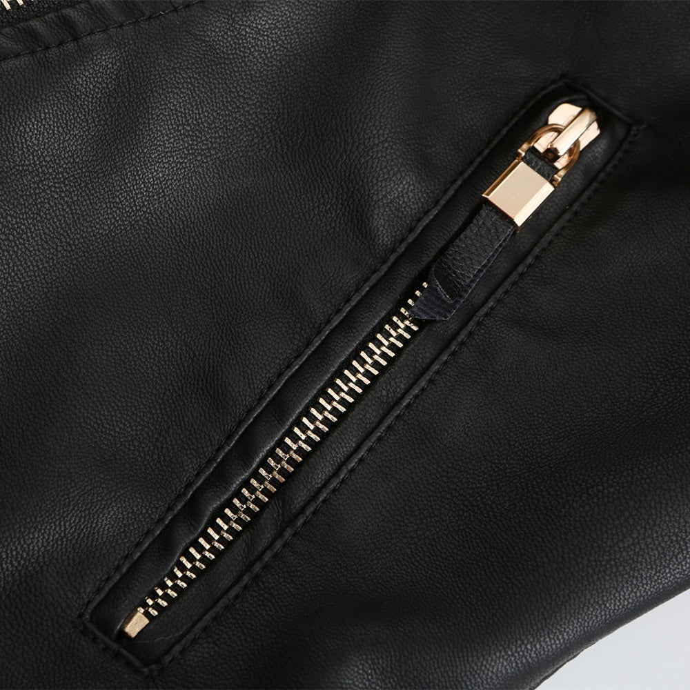 Women PU faux fur collar jacket