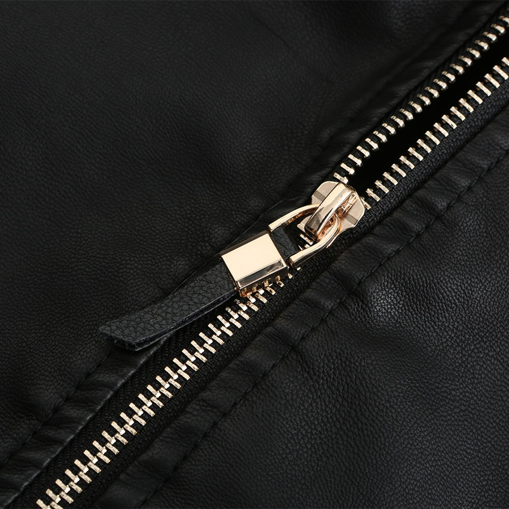 Women PU faux fur collar jacket