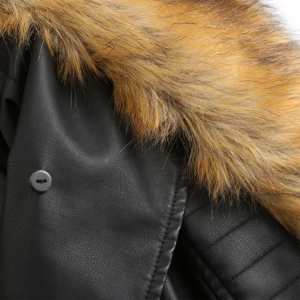 Women PU faux fur collar jacket