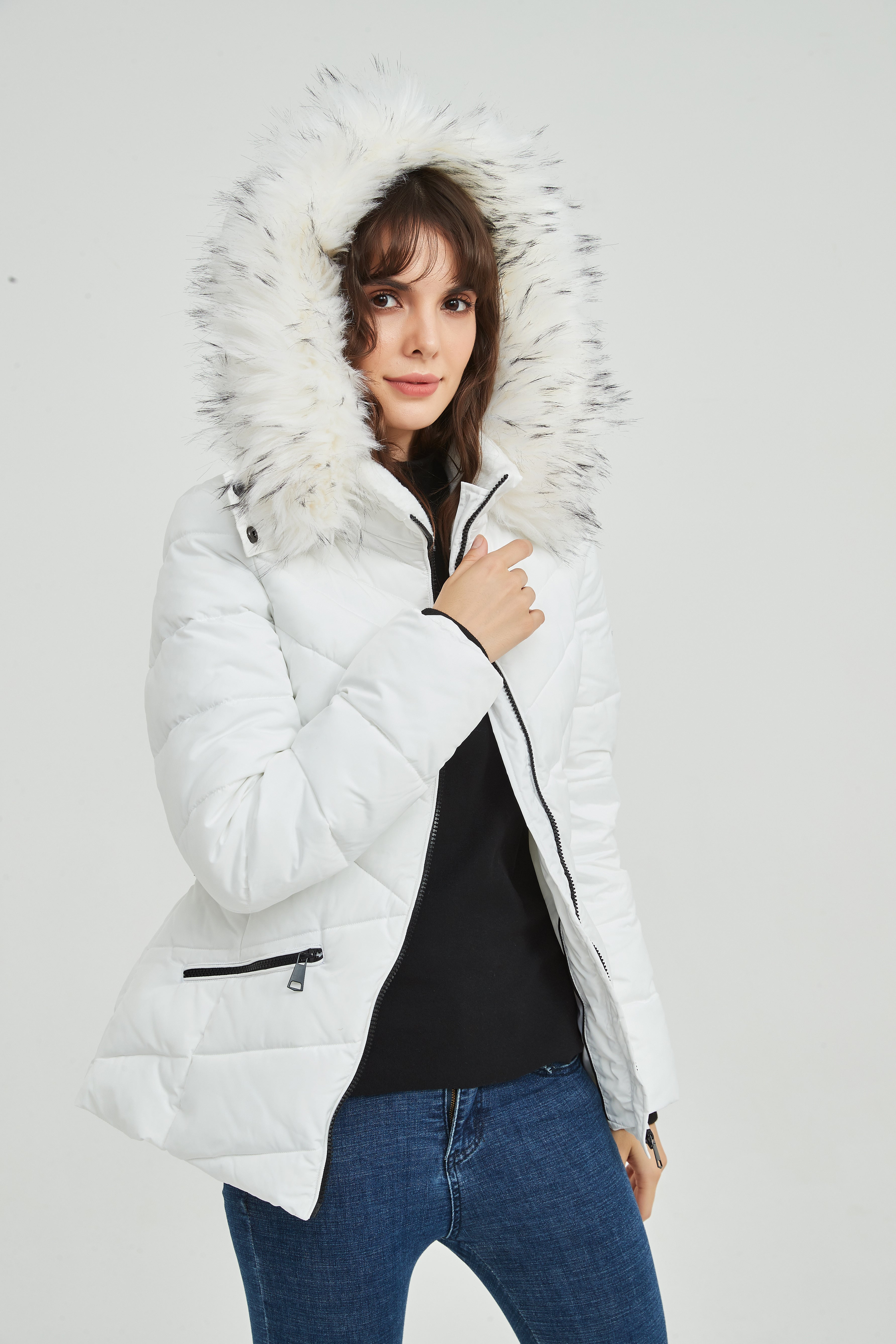 Ladies' Padded Jacket with Detachable Hood