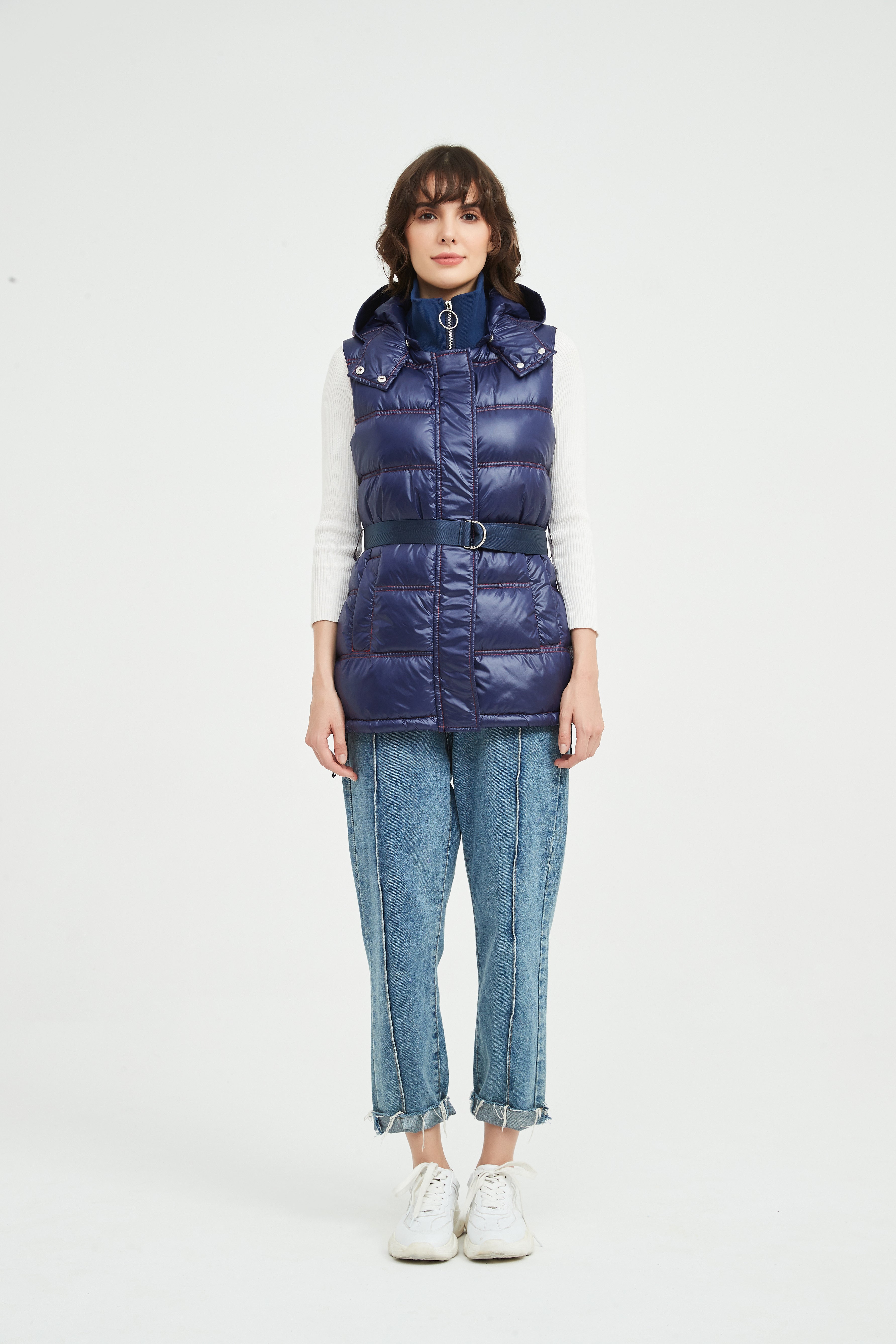 Ladies' Woven Sleeveless Padded Vest with Hood