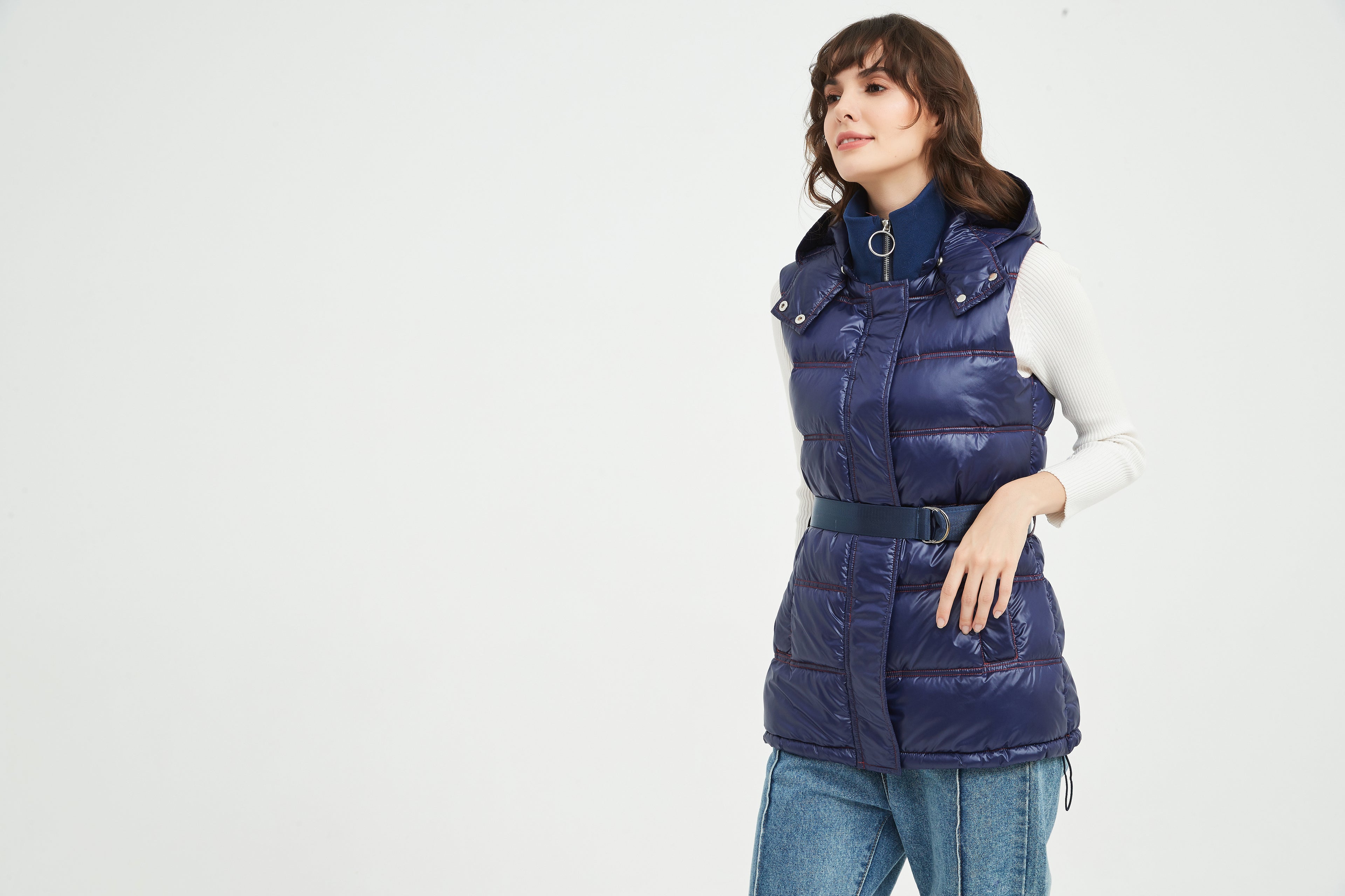 Ladies' Woven Sleeveless Padded Vest with Hood