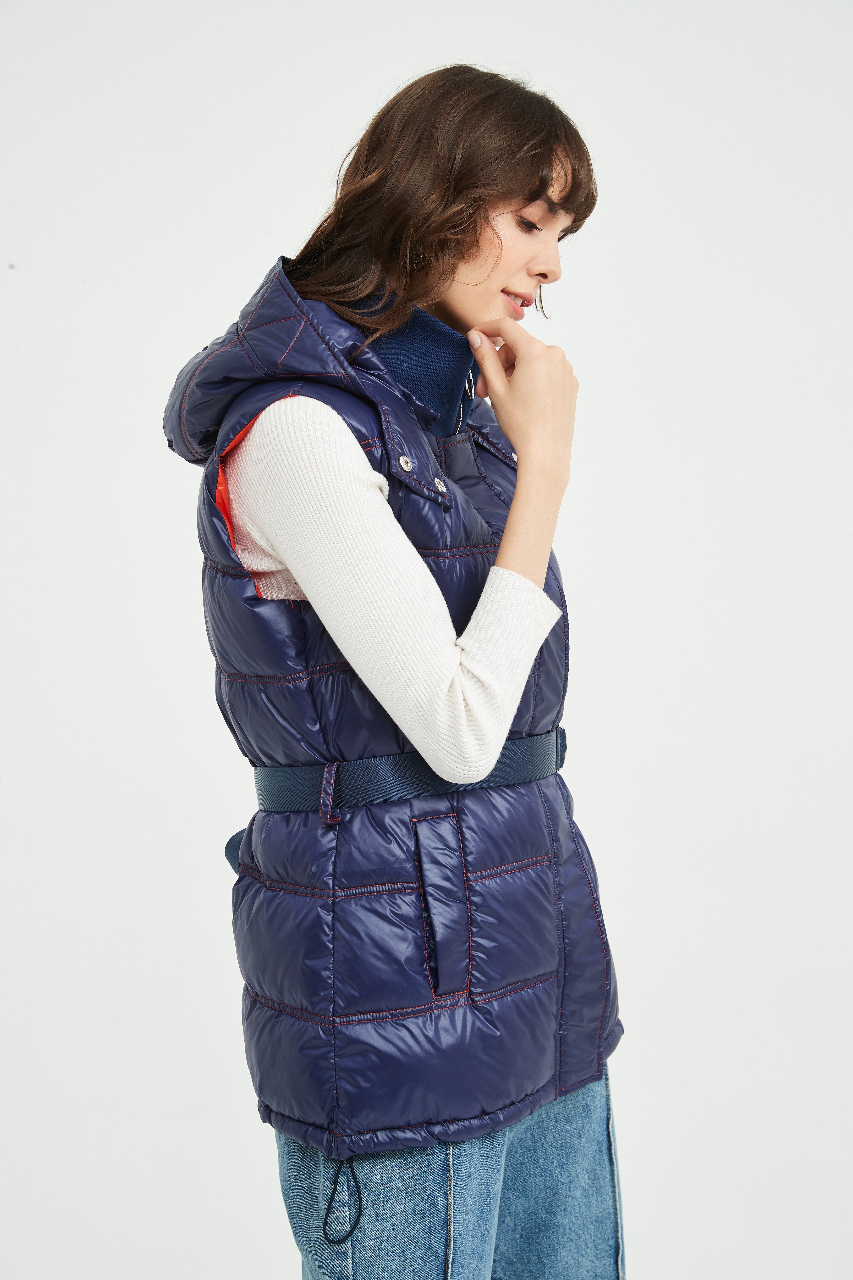 Ladies' Woven Sleeveless Padded Vest with Hood