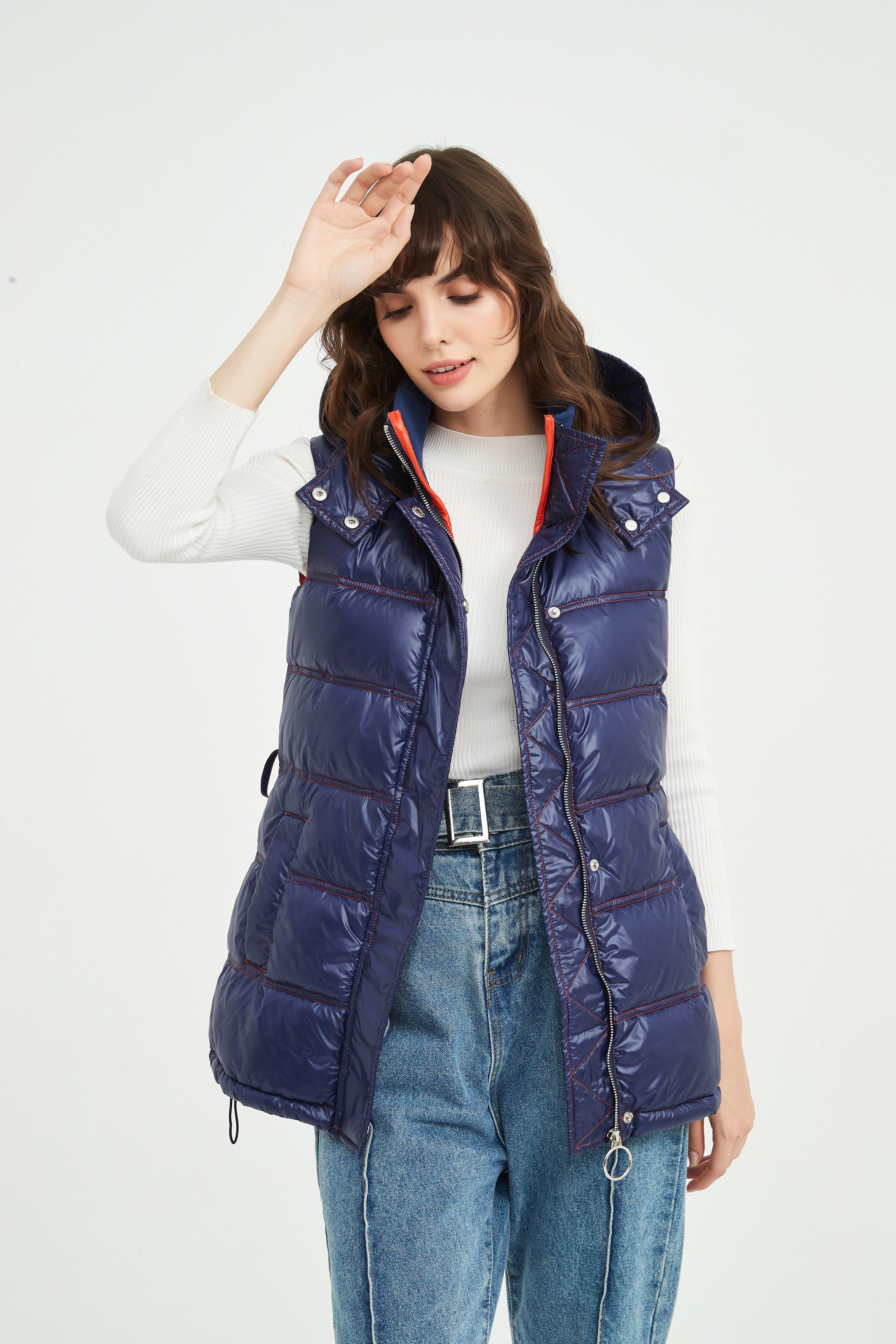 Ladies' Woven Sleeveless Padded Vest with Hood