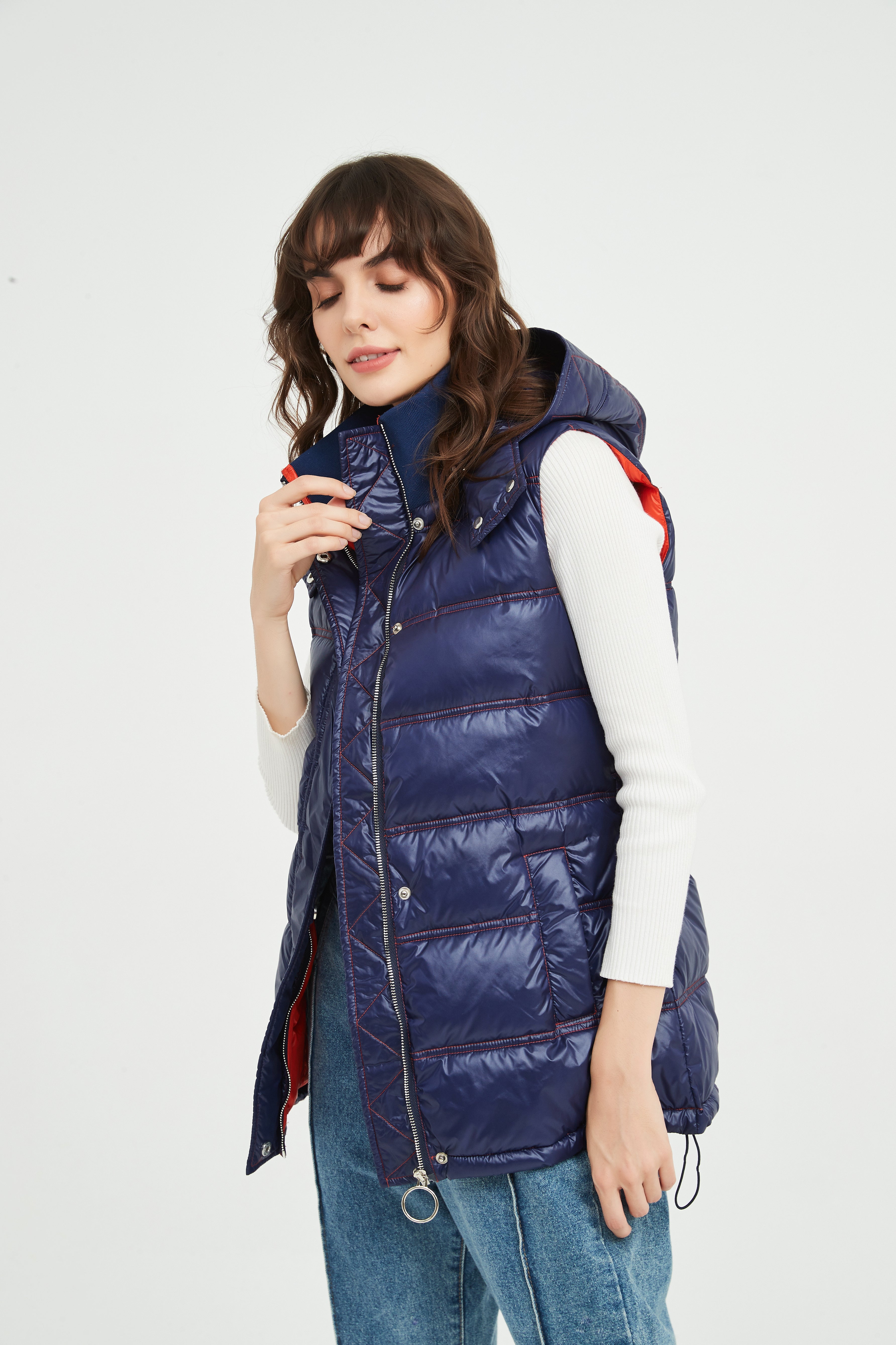 Ladies' Woven Sleeveless Padded Vest with Hood