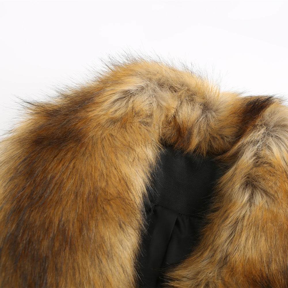 Women PU faux fur collar jacket