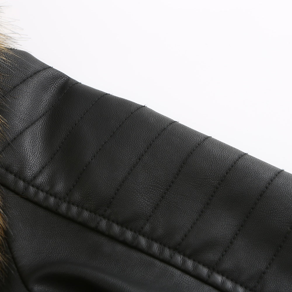 Women PU faux fur collar jacket