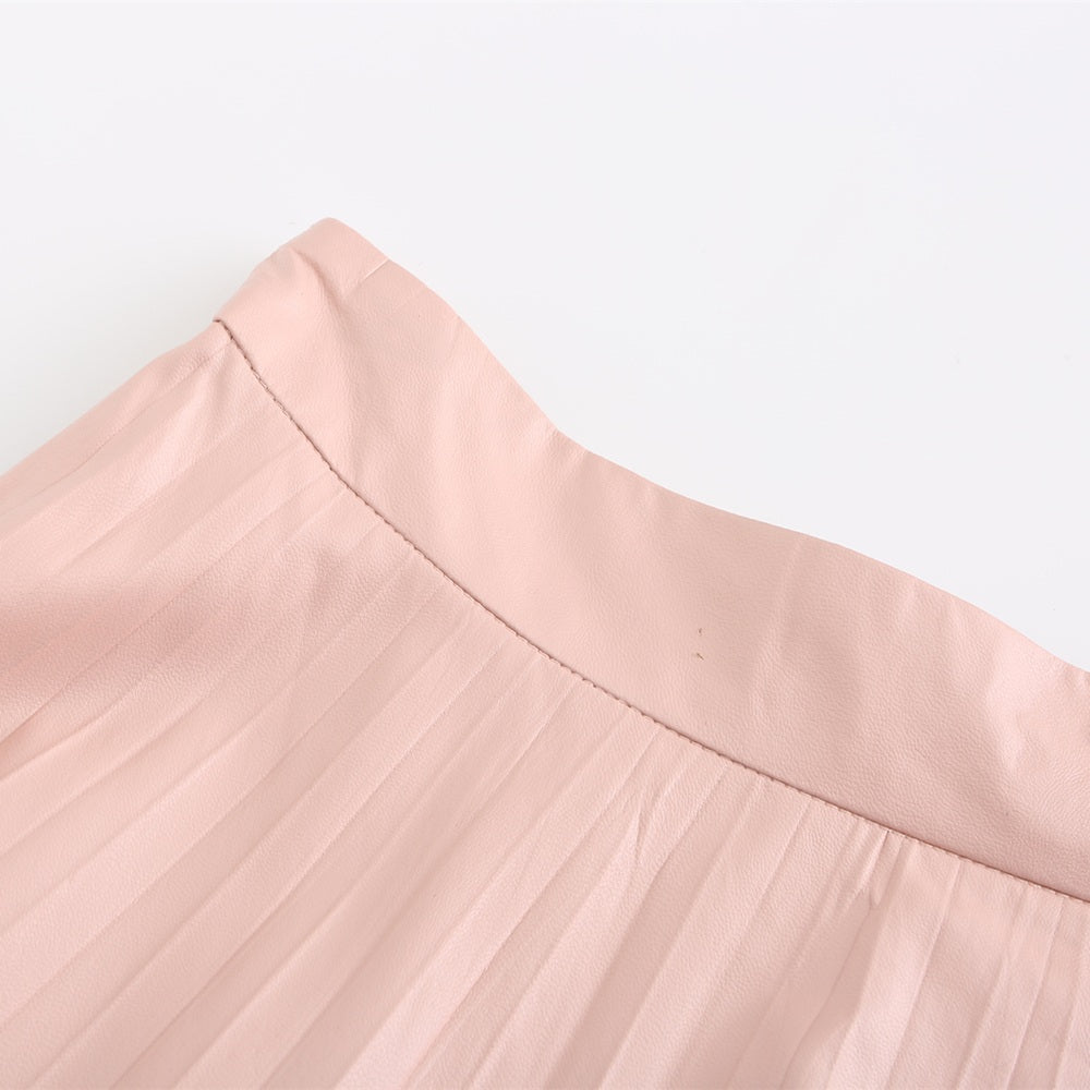 Women PU pleated skirt