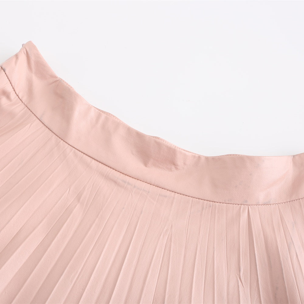 Women PU pleated skirt