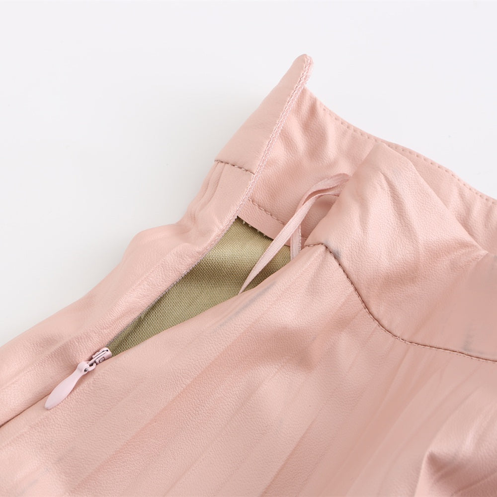 Women PU pleated skirt
