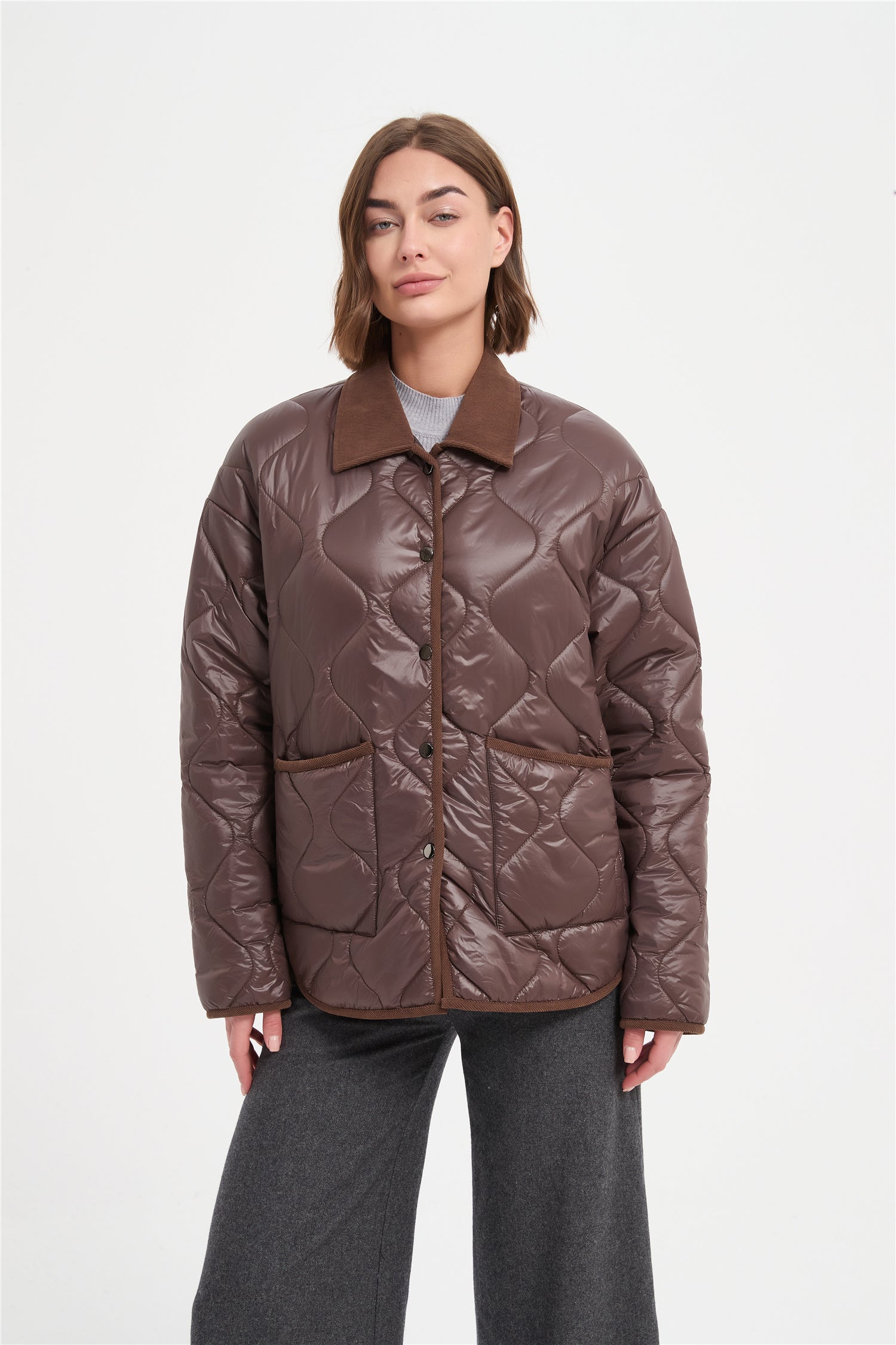 Women fancy quilting loose padded jacket