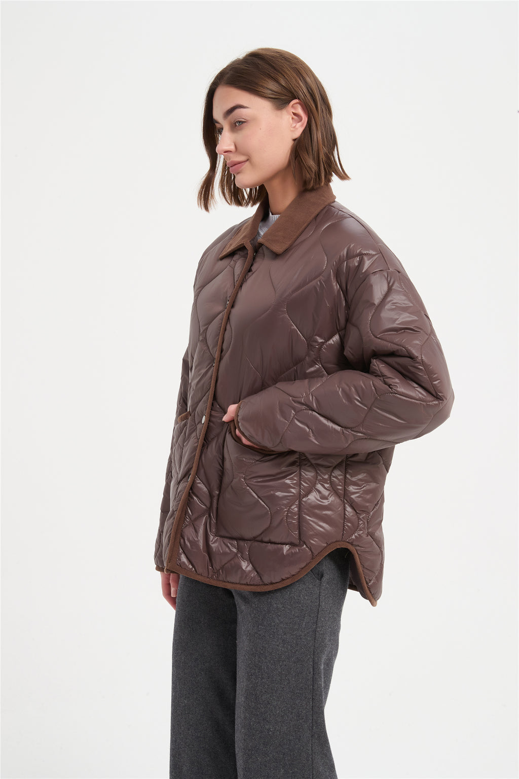 Women fancy quilting loose padded jacket