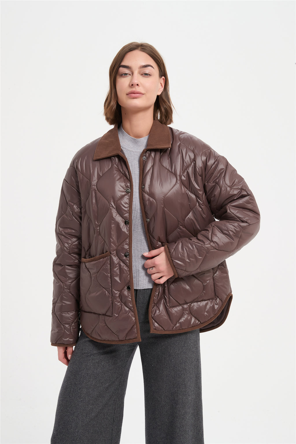 Women fancy quilting loose padded jacket