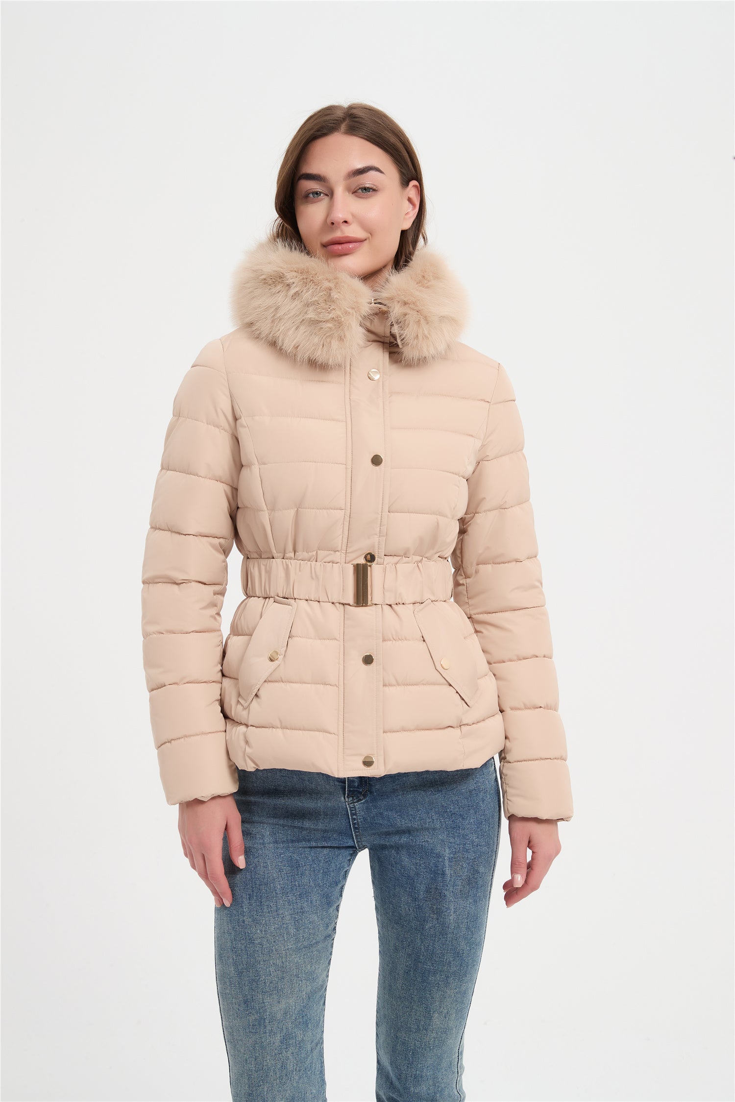 Women   padded jacket with big faux fur