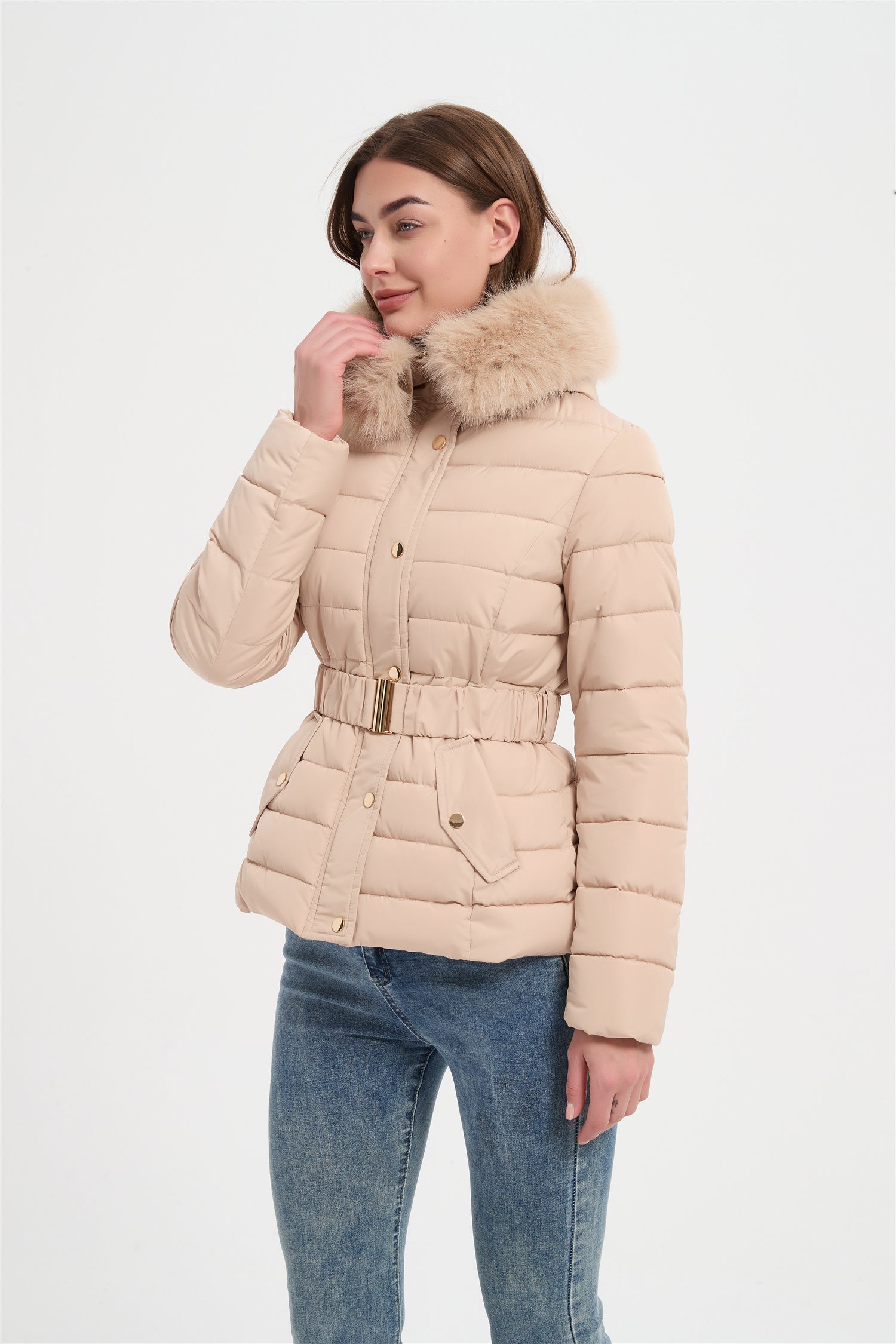 Women   padded jacket with big faux fur