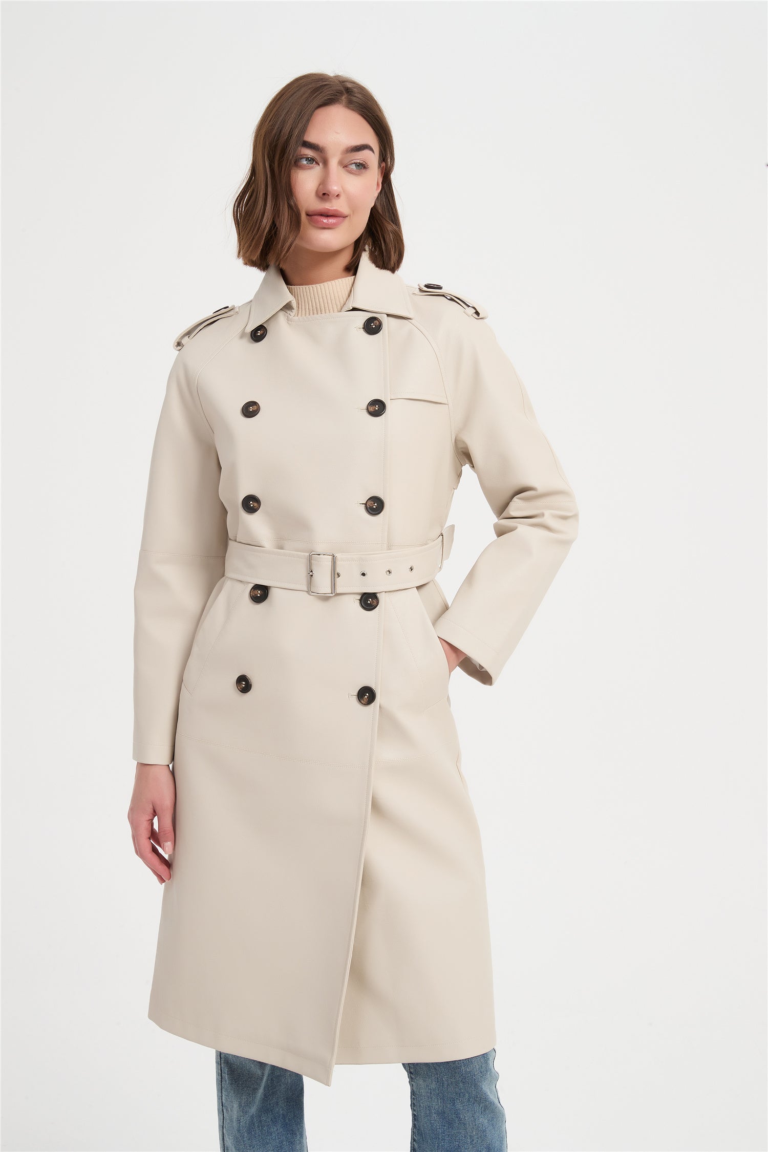 Women  PU trench coat（faux leather）