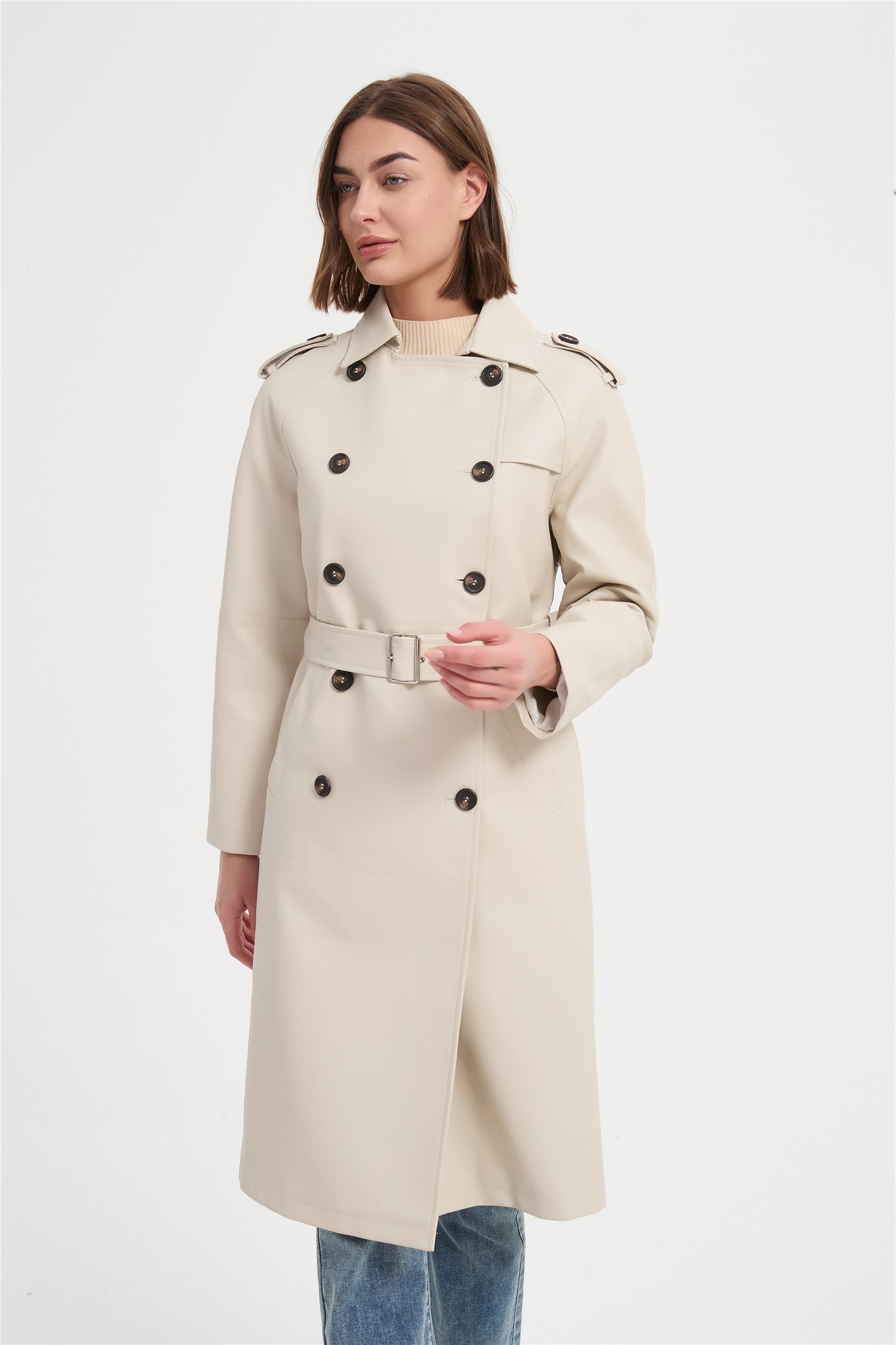 Women  PU trench coat（faux leather）