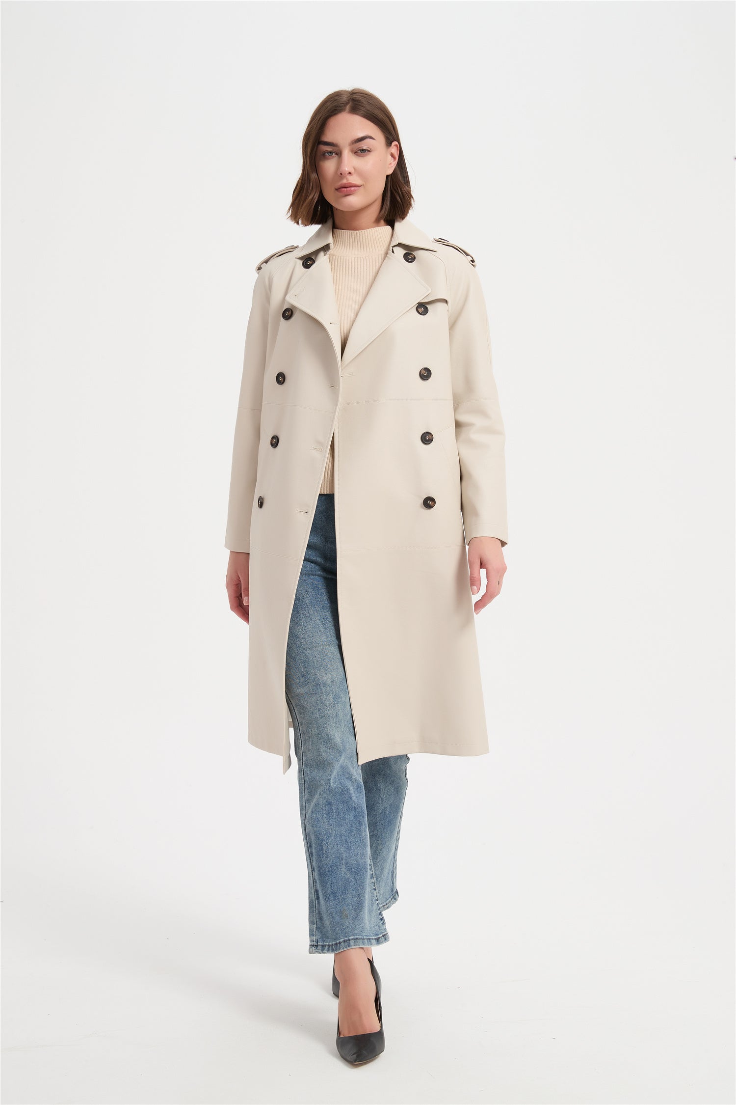 Women  PU trench coat（faux leather）