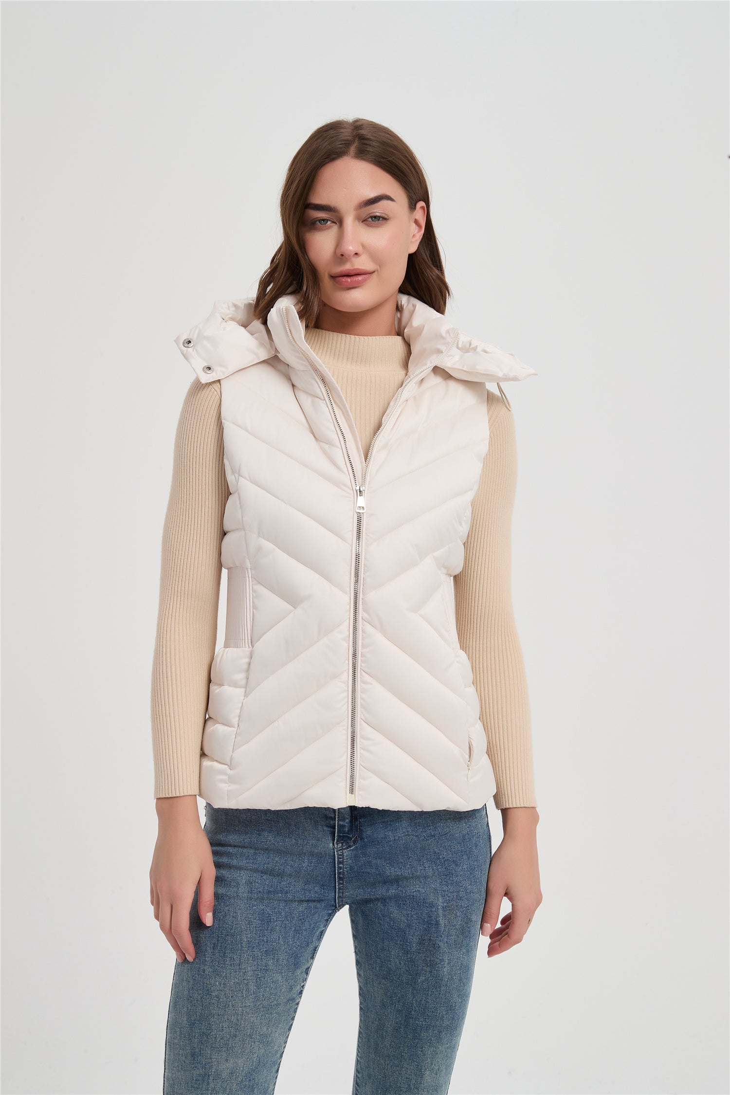 Women high quality satin fabric slim padded vest