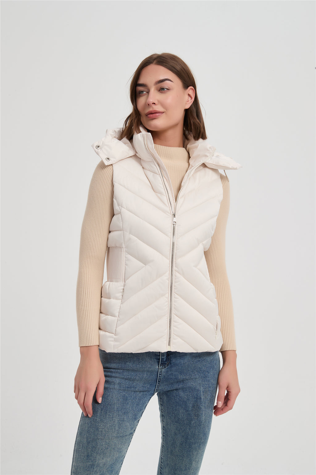 Women high quality satin fabric slim padded vest