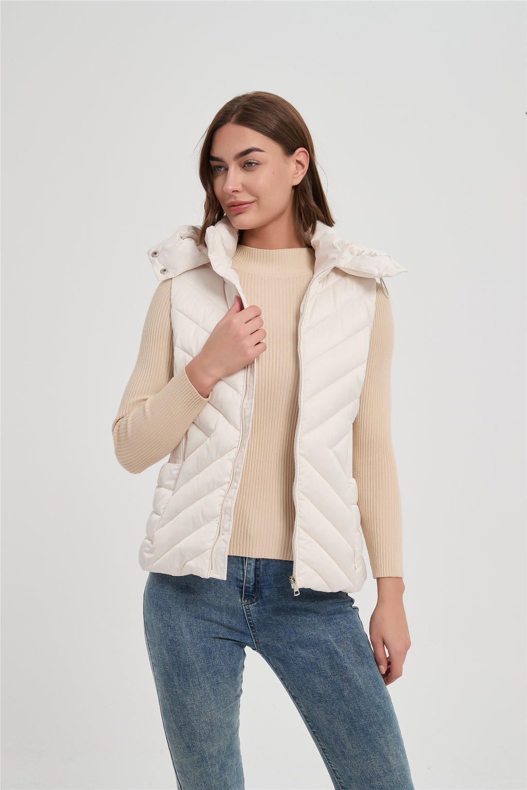 Women high quality satin fabric slim padded vest