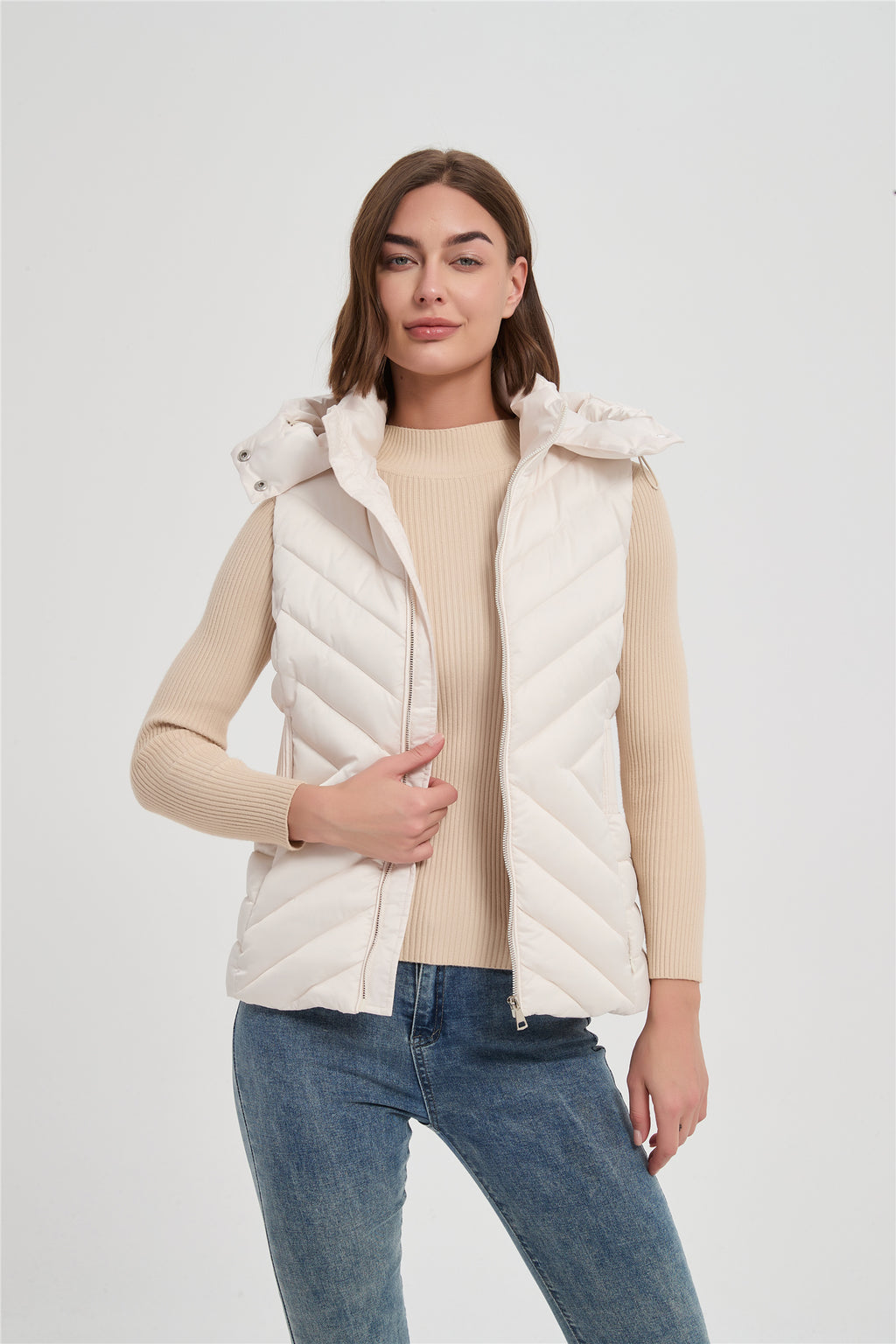 Women high quality satin fabric slim padded vest