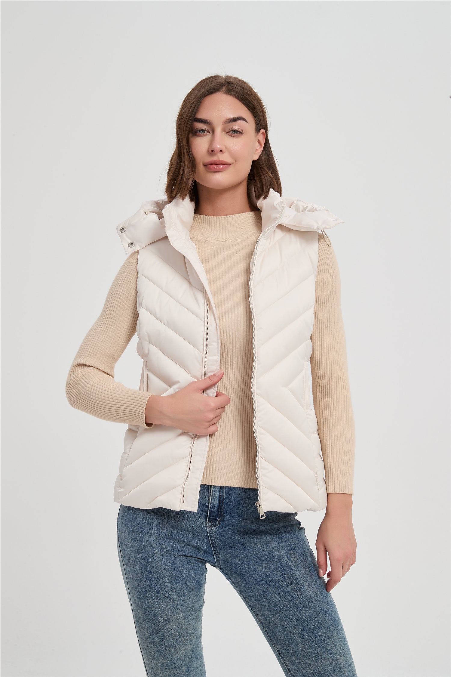 Women high quality satin fabric slim padded vest