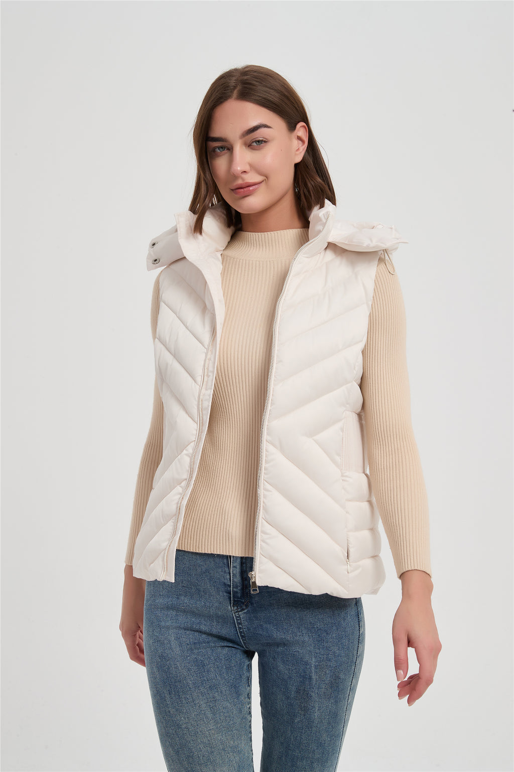 Women high quality satin fabric slim padded vest