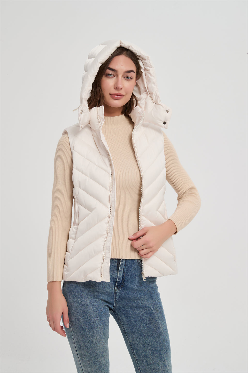 Women high quality satin fabric slim padded vest