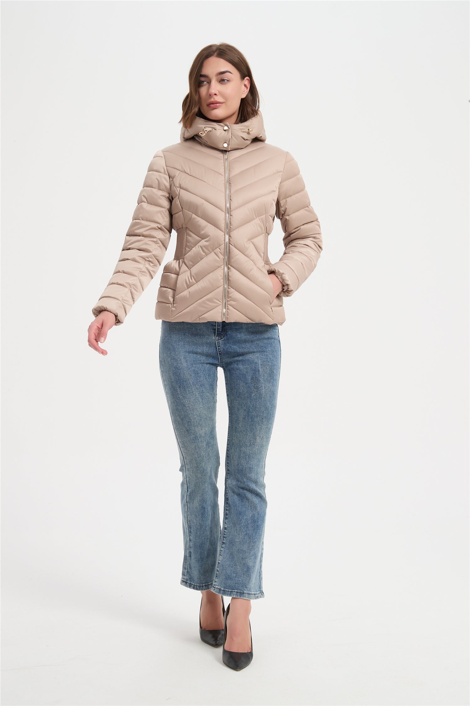 Women  high quality satin slim padded jacket