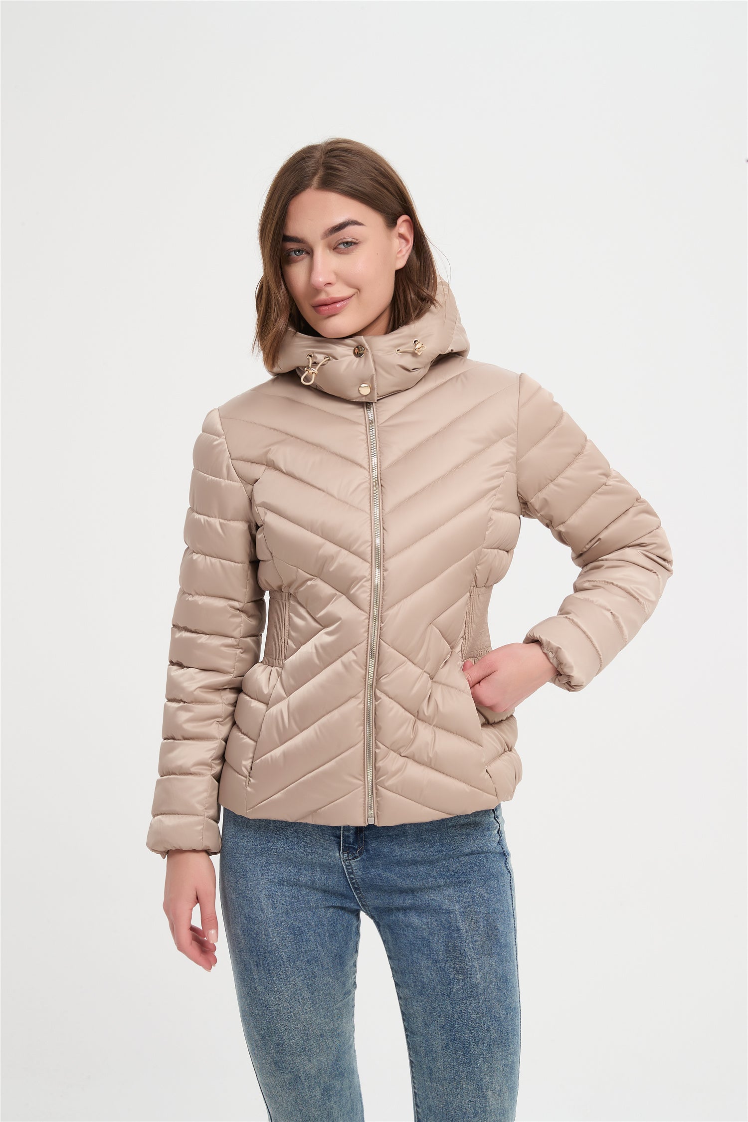 Women  high quality satin slim padded jacket