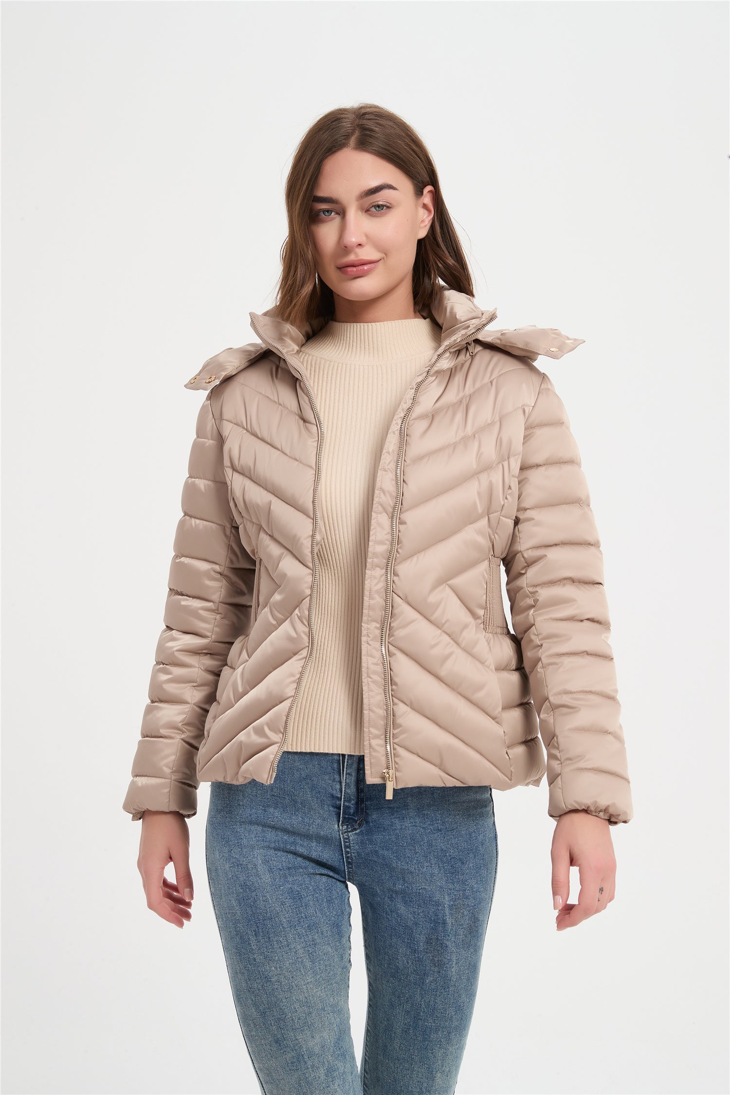 Women  high quality satin slim padded jacket