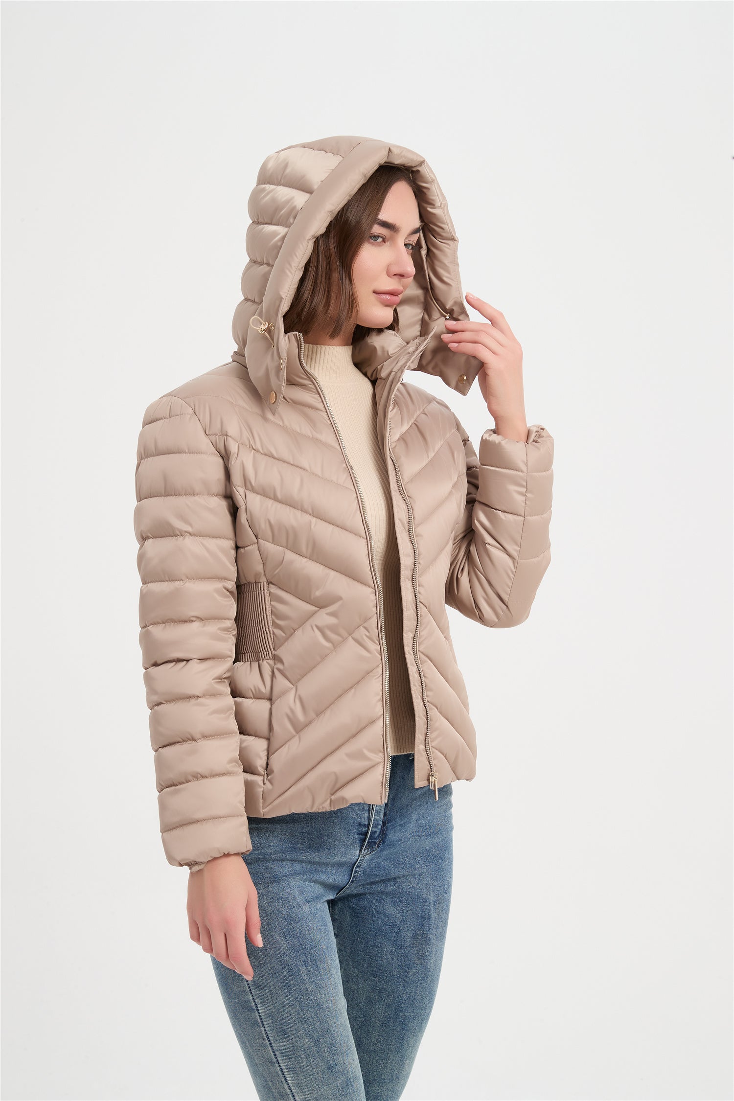 Women  high quality satin slim padded jacket