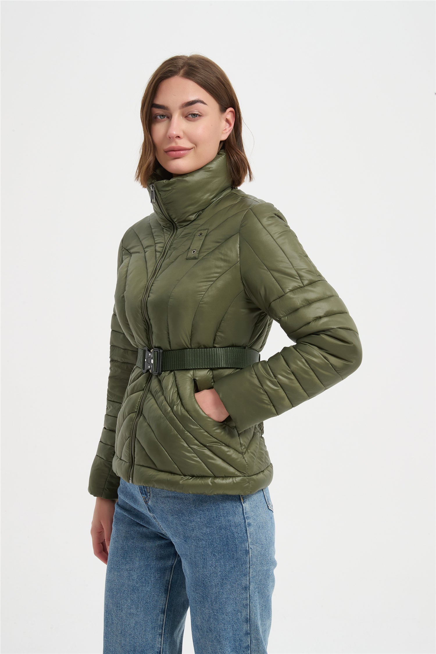 Women nylon special pattern slim padded jacket