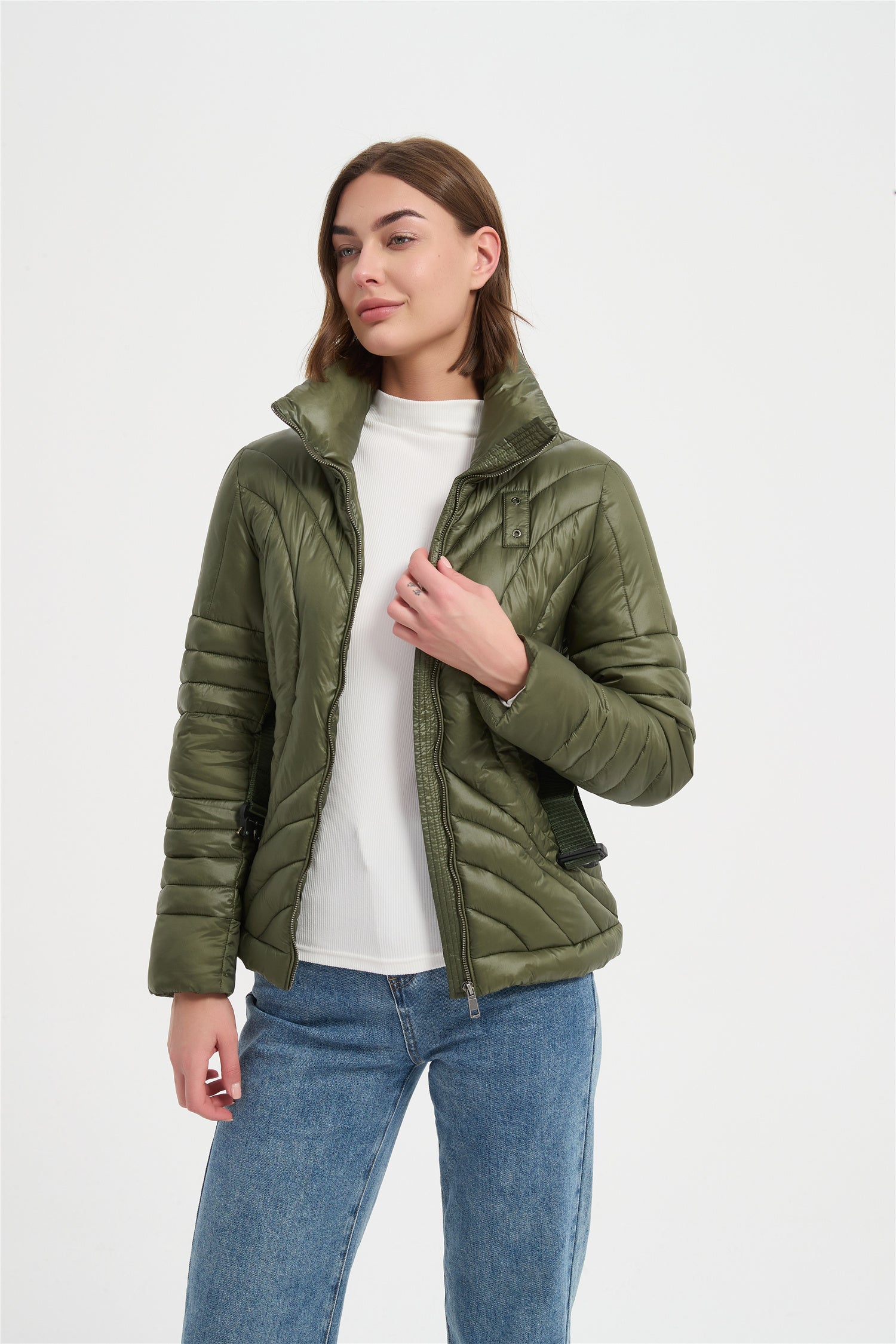 Women nylon special pattern slim padded jacket