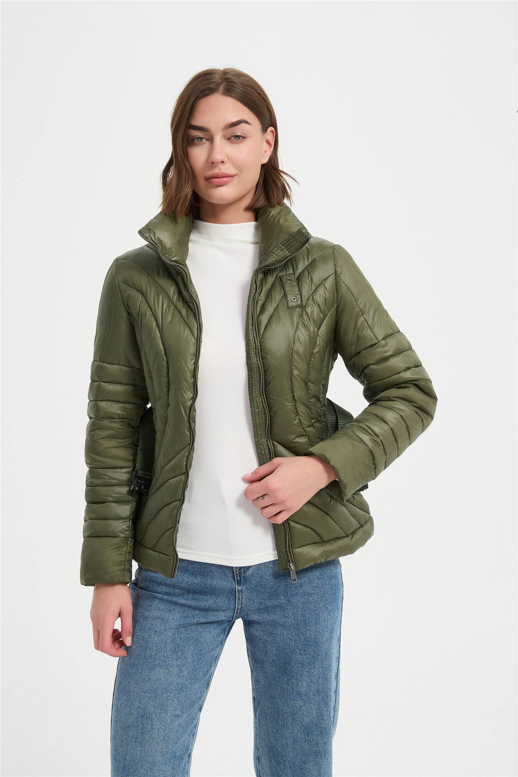 Women nylon special pattern slim padded jacket