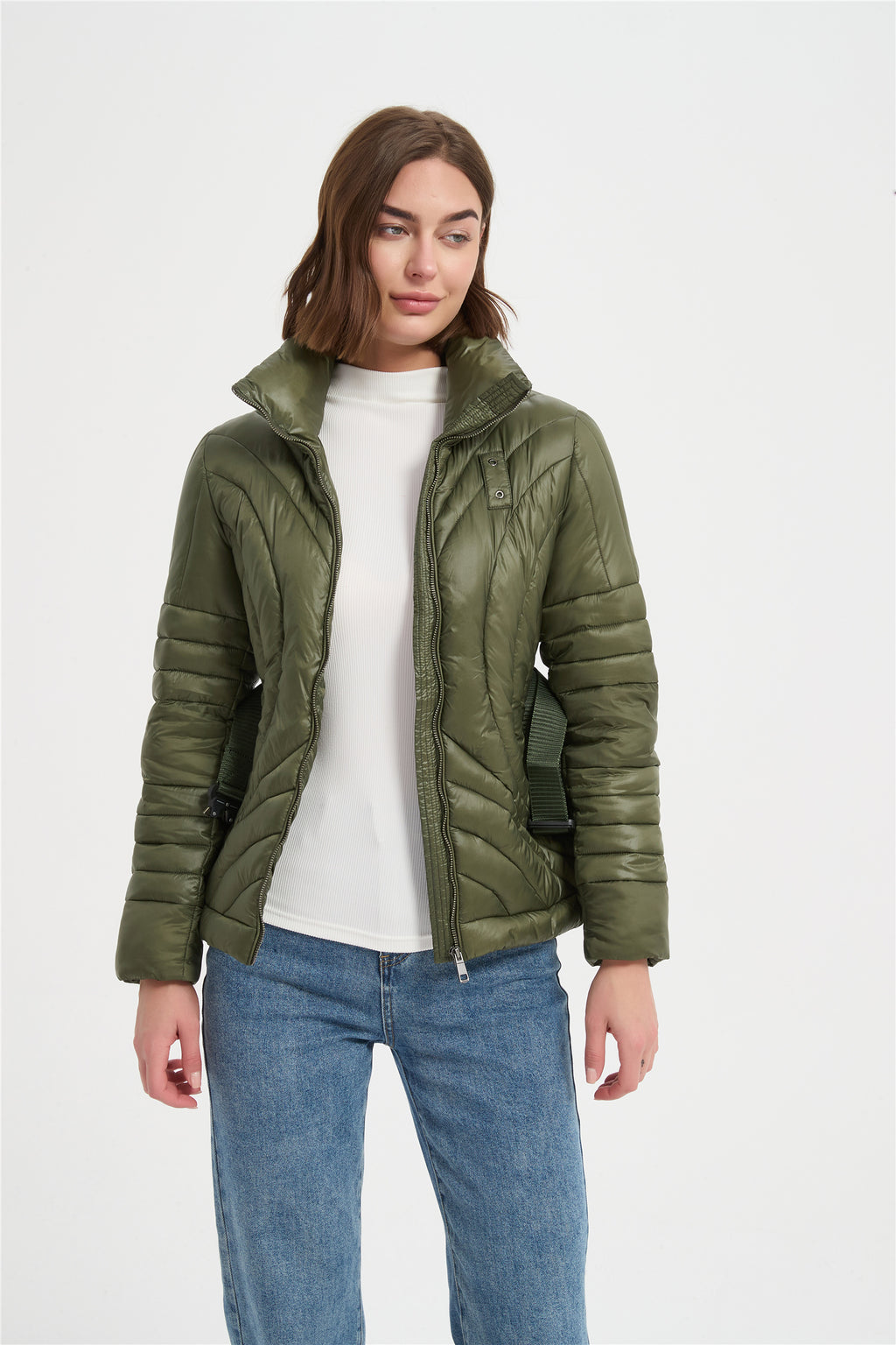 Women nylon special pattern slim padded jacket