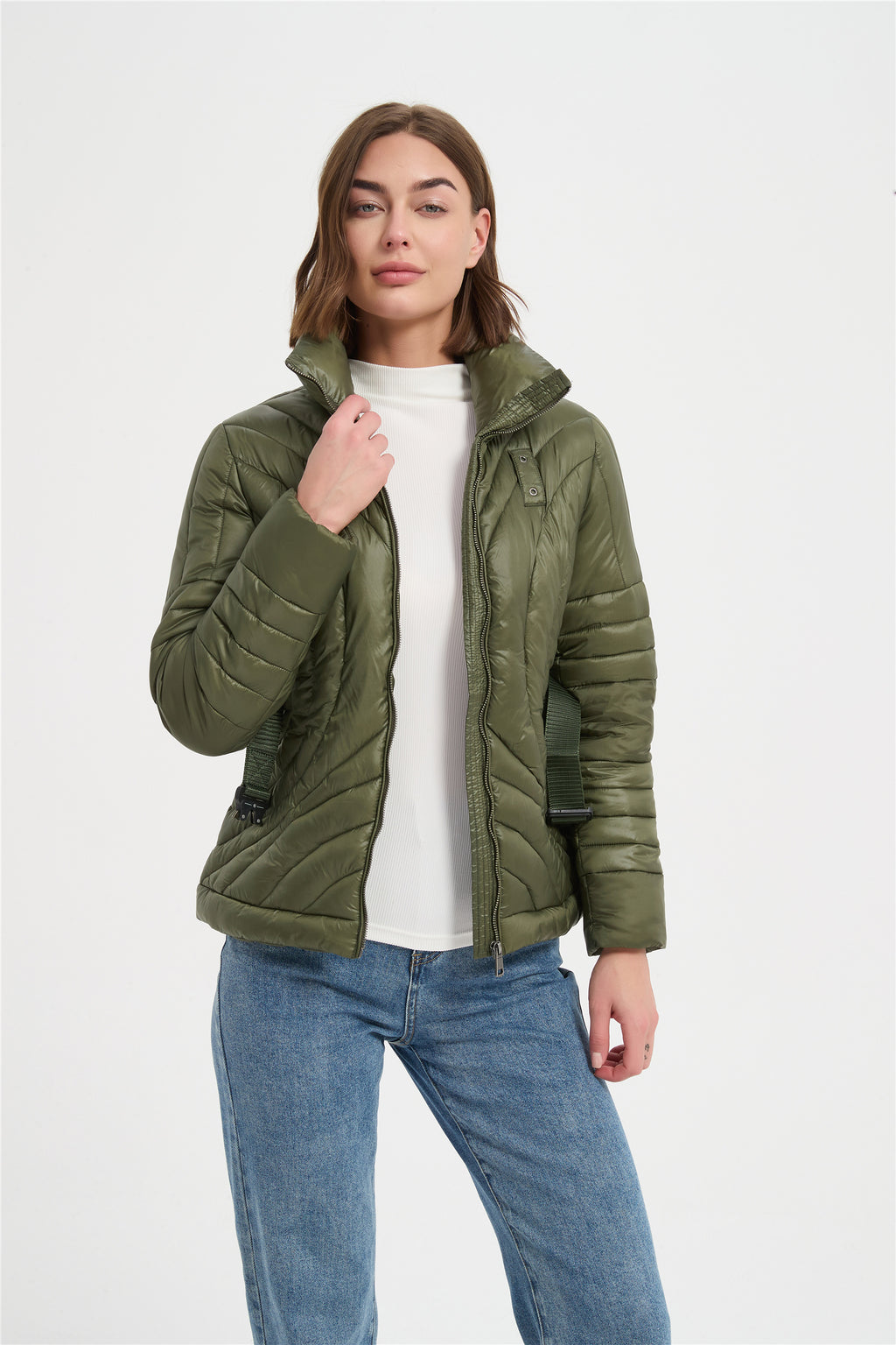 Women nylon special pattern slim padded jacket