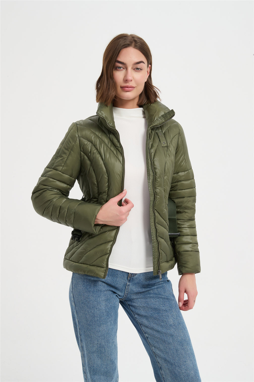 Women nylon special pattern slim padded jacket