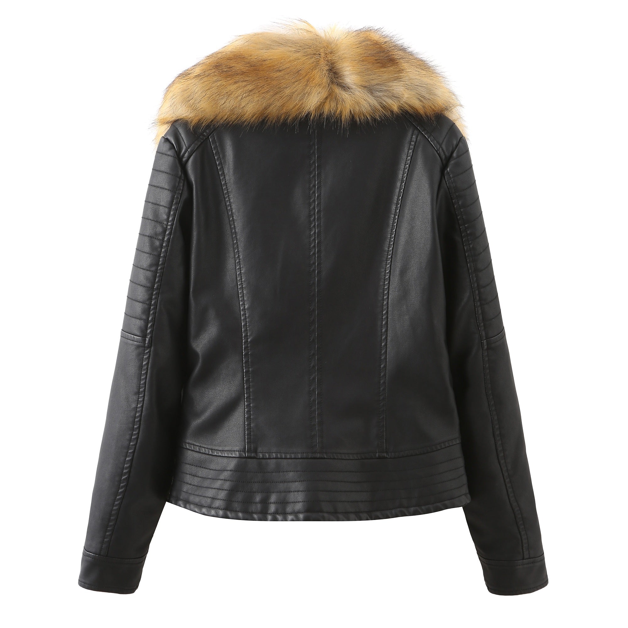 Women PU faux fur collar jacket