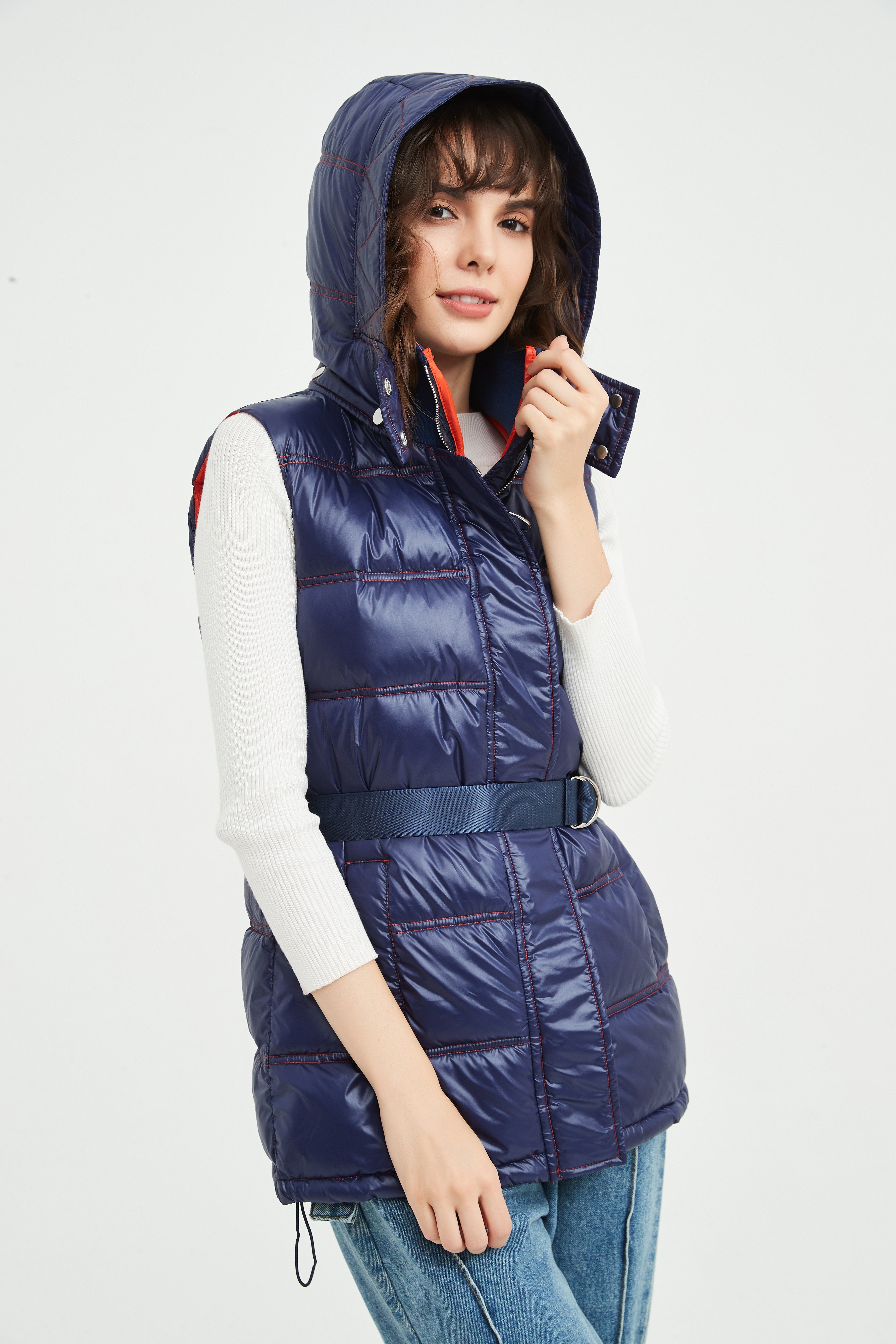 Ladies' Woven Sleeveless Padded Vest with Hood