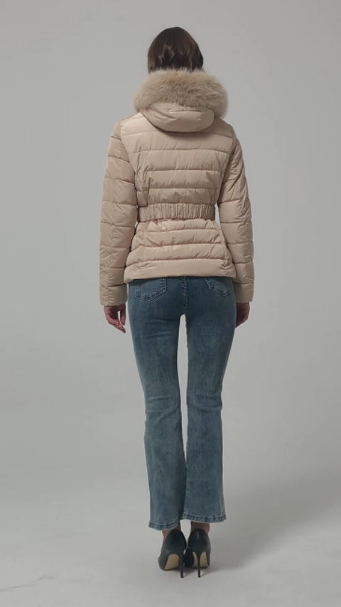 Women   padded jacket with big faux fur