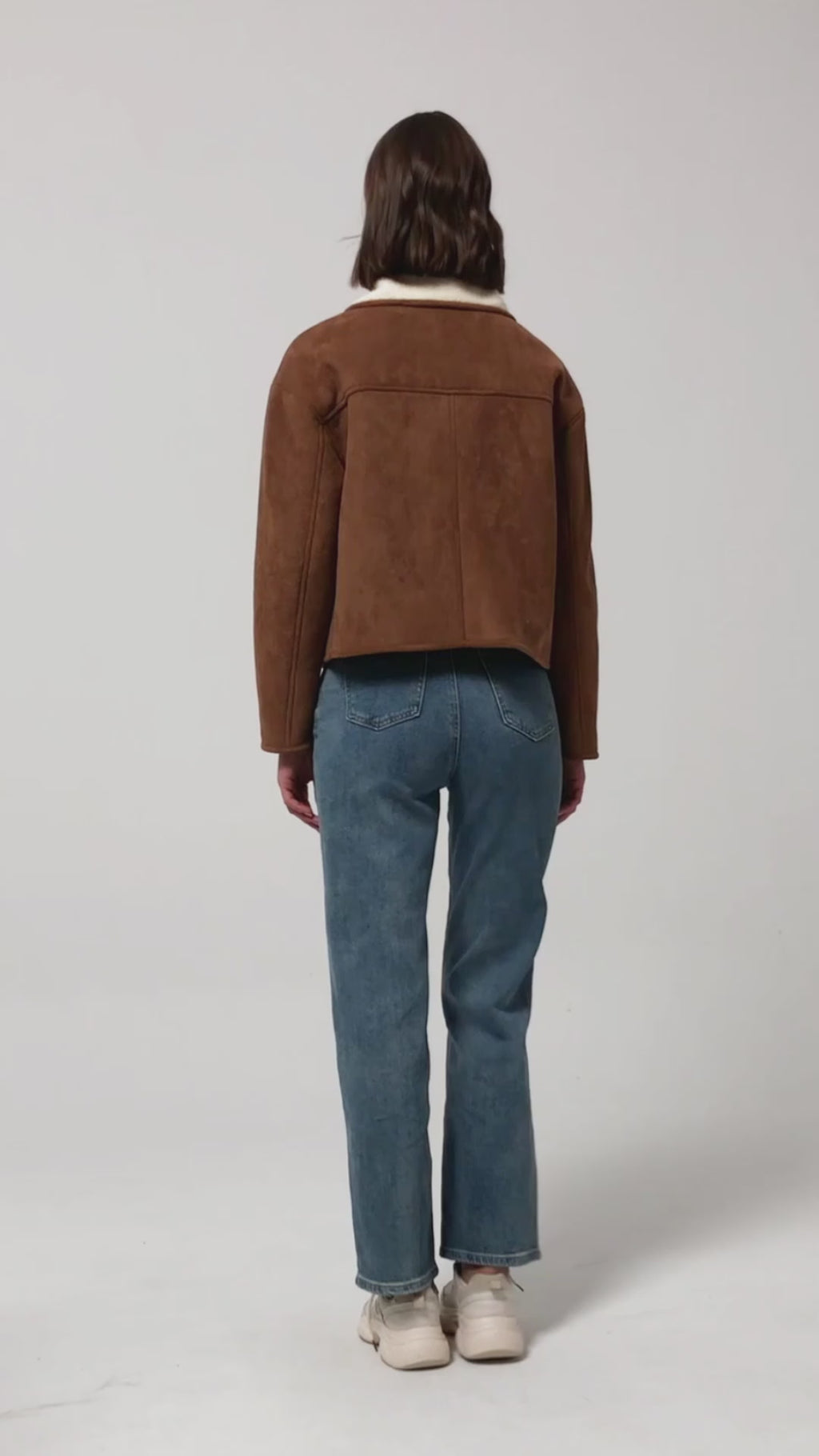 Women suede bound sherpa warm jacket