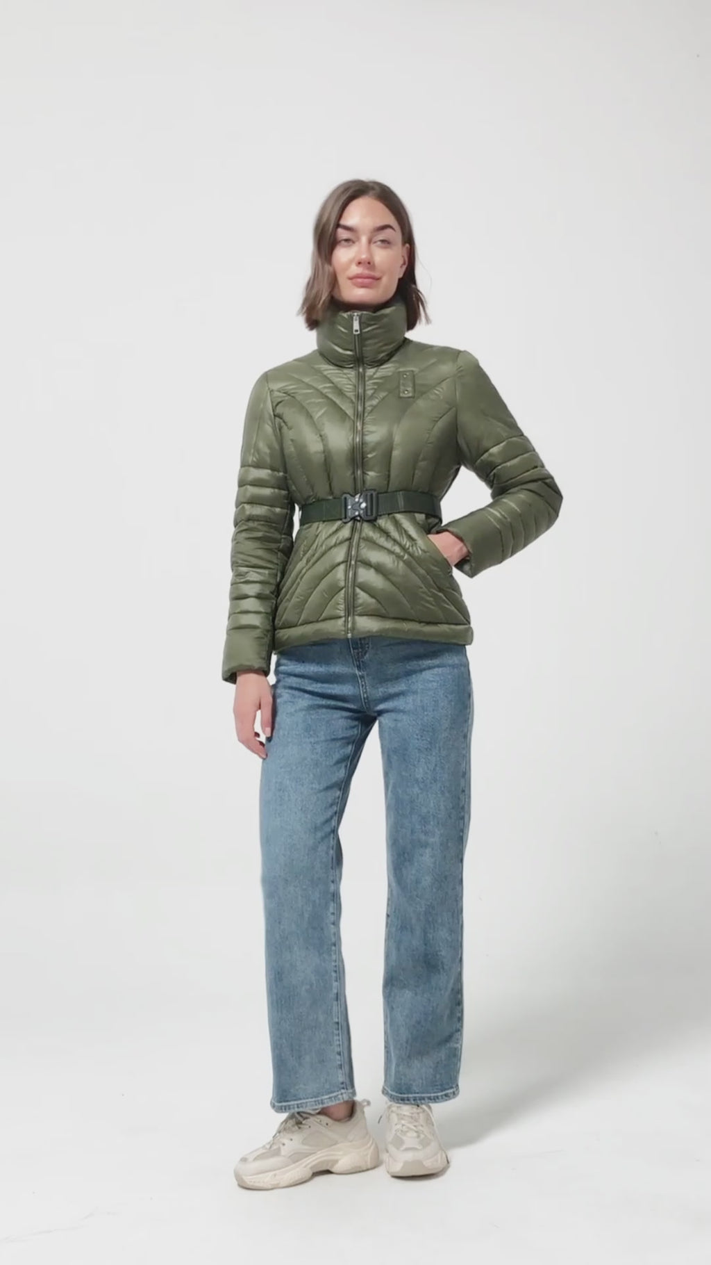 Women nylon special pattern slim padded jacket